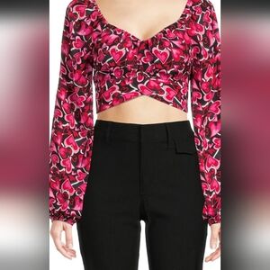 MADDEN NYC Vibrant Heart Print Blouse,SIZE S.